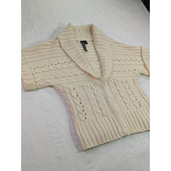 Ivory Bat Wing Cable Knit Cardigan w/Hidden Metal Snaps Size Medium by Nine West - Picture 3 of 11